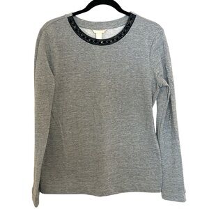 Banana Republic grey sweater w/ a black rhinestone crystal-embellished, M